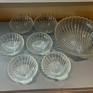 VTG Anchor Hocking Glass Shell Salad Bowl Set RARE 💥